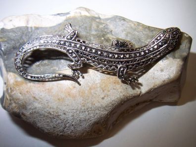 große Art De Co 835 Silber . Brosche Eidechse Salamander