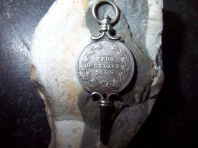 Patriotischer-Uhr-Uhrenschlüssel-Silber Ludwig von Baden Münze-1830-1880