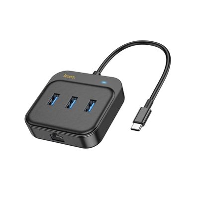 HOCO HUB Adapter 4in1 Typ C auf USB3.0 * 3 + RJ45 Gigabit Ethernet 0,2m HB35 schwarz