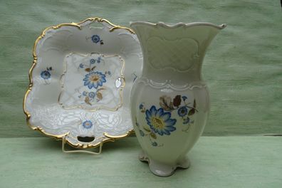 Felda Lengsfeld Rhön Thüringen Prunkschale Vase blaue Blumen golden