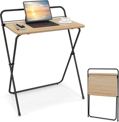 60CM Schreibtisch Klappbar, Computertisch mit Tablethalterung & Metallrahmen, Natur