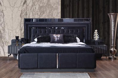 Schwarzes Luxus Chesterfield Doppelbett Moderne Bettgestelle Holz Möbel