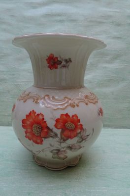 alte Schumann Porzellan bauchige Vase orange Blüten ca 19cm