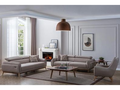 Wohnzimmer 2x Sofa Set Dreisitzer Kunstleder Modern Sessel Neu Design Couchtisch