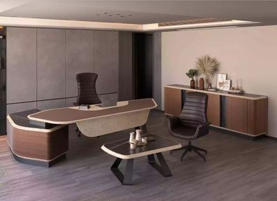 Moderner Eckschreibtisch Büromöbel Cheftisch Chefschreibtisch Braun