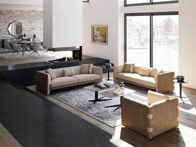 Luxus Wohnzimmer Garnitur 7tlg Polstermöbel Dreisitzer Sofas Textil Sessel Neu