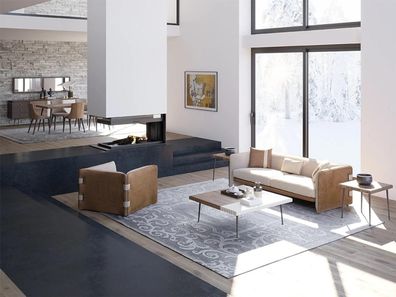 Komplett 5tlg Möbel Dreisitzer Sofa Luxus Sessel Modern Holz Couchtisch