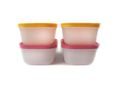 Tupperware Gefrier-Behälter 450ml orange-weiß (2) + pink-weiß (2) Eis-Kristall