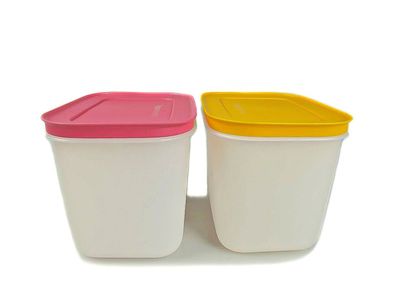 Tupperware Gefrier-Behälter 1,1 L pink-weiß + orange-weiß Eis-Kristall Eiskristall.