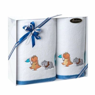 Geschenkset Handtücher Handtuch Badetuch für Kinder weiß Dino 100% Baumwolle 140x70cm