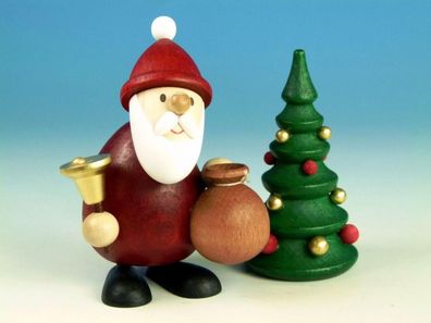 Holzfigur Weihnachtsmann mit Glocke und Geschenkesack HxB 9,5x7cm NEU Seiffen