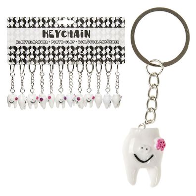12er Set Zahn Schlüsselanhänger mit Smiley Motiv - ca. 3 cm