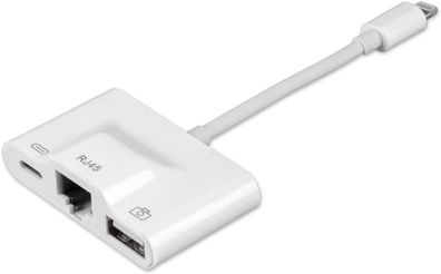4smarts 3in1 Hub Lightning auf Ethernet USB Typ-A + Lightning Adapter weiß