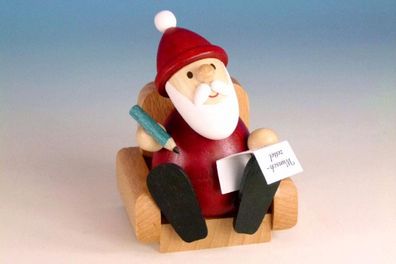 Holzfigur Weihnachtsmann im Sessel mit Zettel HxB 9x6,5cm NEU Seiffen