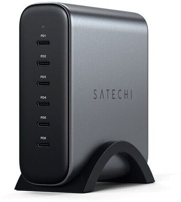 Satechi Desktop Ladegerät 200W USB-C 6-PORT PD GaNCharge Ladegerät grau