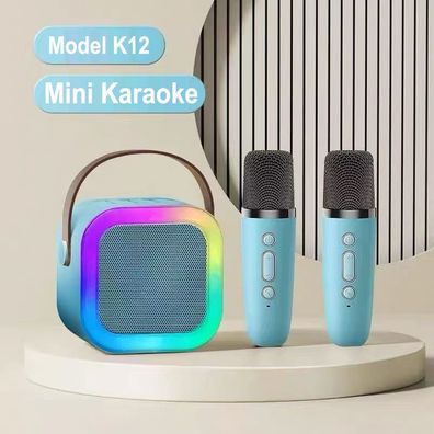 Karaoke Maschine für Kinder Tragbarer Mini Lautsprecher + 2 Mikrofonen Bluetooth Blau