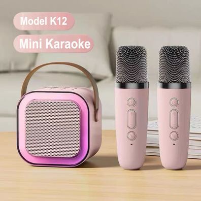 Karaoke Maschine für Kinder Tragbarer Mini Lautsprecher + 2 Mikrofonen Bluetooth Pink