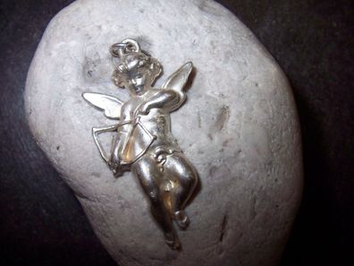 großer Putto Engel mit Bogen Anhänger Amor Eros 900 Silber
