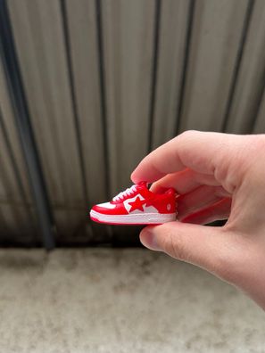 Bape Sta Patent Leather White Red Mini Sneaker Schlüsselanhänger Schuh 3D