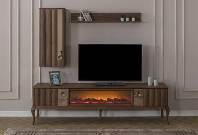 Braune Wohnzimmer Garnitur RTV-Lowboard Wandschränke Regale 3tlg Set