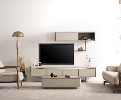 Beiges Lowboard Holz Regal Designer RTV-Schrank Wohnzimmer Luxus Möbel