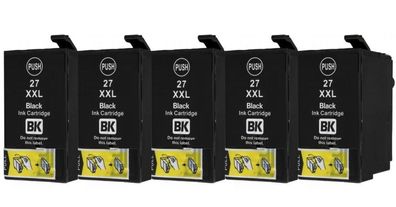 5 Druckerpatronen kompatibel mit Epson T27 XXL black - T2711, T2791, T27XL