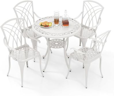 5-TLG. Gartenmöbel Set aus Aluminiumguss, wetterfeste Terrassenmöbel inkl. 4 Stühle