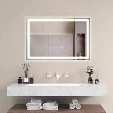 Badspiegel mit Anti-Beschlage Spiegelheizung, LED Spiegel dimmbar, Badezimmerspiegel