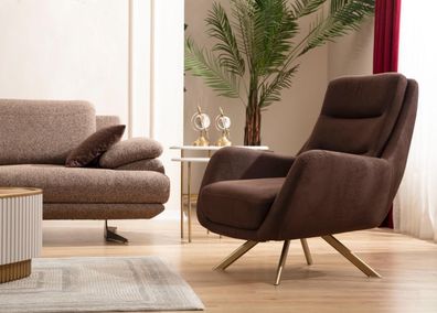 Brauner Velour Sessel Moderner Armlehnensessel Wohnzimmer Textil Möbel