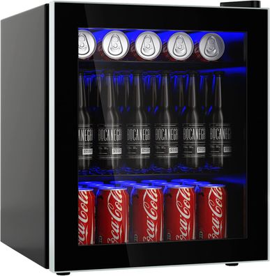 46L Getränkekühlschrank mit Glastür, Flaschenkühlschrank schwarz, Mini Kühlschrank