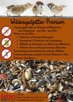 Debes Wildvogelfutter Premium 15 kg mit Mehlwürmern - ohne Milo Mais Weizenkorn
