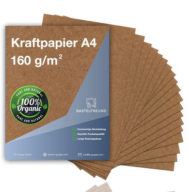 Bastelfreund® 100x Kraftpapier 160 g/ m² DIN A4 Naturkarton - Bastelkarton Bedruckbar