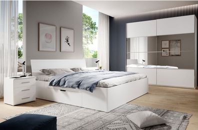 Schlafzimmer Set, Komplettschlafzimmer 4-teilig weiß Bett 160 oder 180 cm
