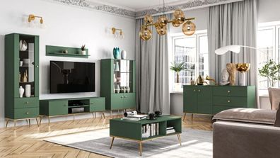 Wohnzimmer Komplett ? 6-teilig, Farbe: Waldgrün / Gold