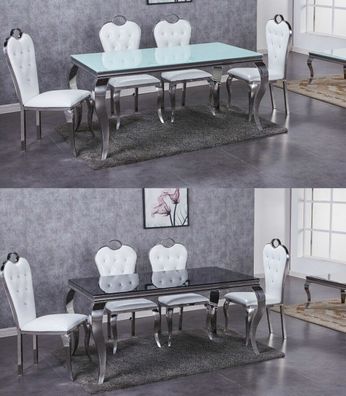 Designer Esstisch aus poliertem Edelstahl Chrom 180 x 90 x 76 cm bis zu 8 PERSON