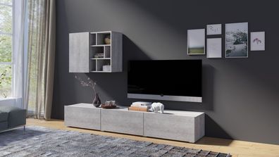 Wohnwand Anbauwand Wohnzimmer Möbel TV-Wand Beton Optik Breite 210 cm