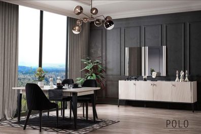 Moderne Esszimmer Garnitur Luxus Schwarze 4x Polster Stühle Esstisch