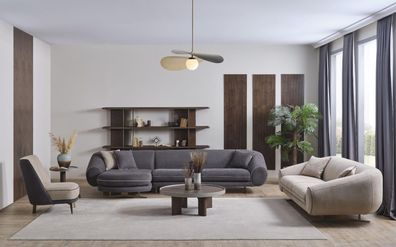 Designer Wohnzimmer Garnitur L-Form Sofa 3-Sitzer Sessel Polster Möbel