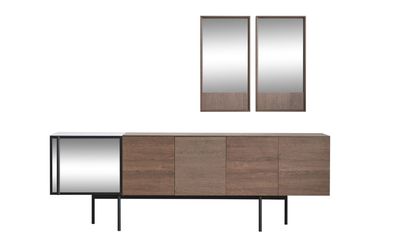 Braune Esszimmer Garnitur Designer Holz Sideboard Luxus Spiegel 2tlg