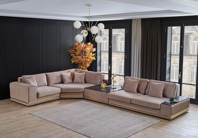 Beiges L-Form Sofa Stilvolle Wohnlandschaft Designer Couch Polstermöbel