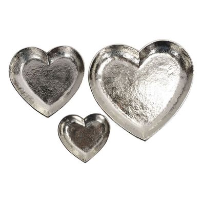 3tlg. Dekoschale IN LOVE silber Aluminium Metallschale Herz herzförmig (3 Größen