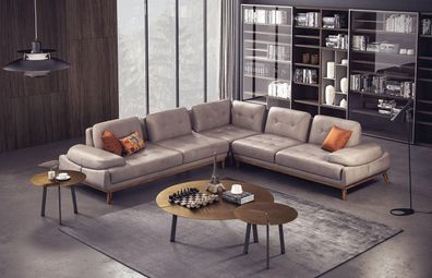 Braunes Wohnzimmer Ecksofa Designer Polster L-Form Couch Polster Möbel