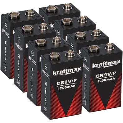 8x Kraftmax Lithium 9V Block Hochleistungs- Batterien für Rauchmelder Feuermelder ...