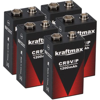 5x Kraftmax Lithium 9V Block Hochleistungs- Batterien für Rauchmelder Feuermelder ...