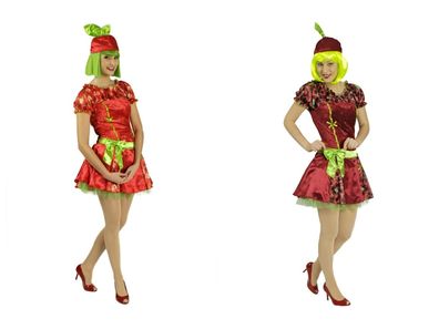 Erdbeere Kirsche Kleid Karnevalskostüm Damen Frucht Obst Früchte Kostüm Fasching