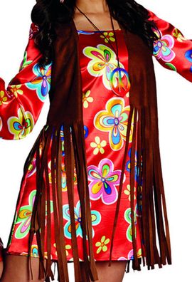 Kostüm Retro Hippie Kleid mit Weste Hippiekleid Gr. 36-46 Schlagerparty Karneval