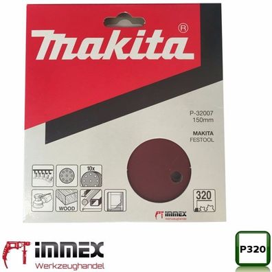Makita Exzenterschleifer Exzenter 10x Schleifpapier 150mm P320 P-32007