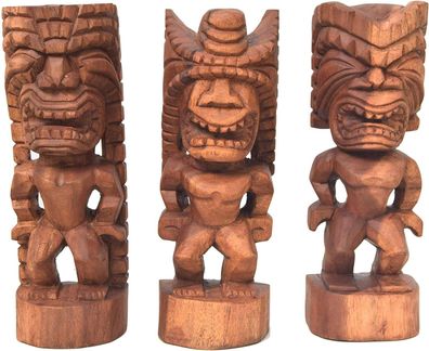 3 Tiki Figuren aus Holz 30cm Hawaii Maui Design Dekoartikel