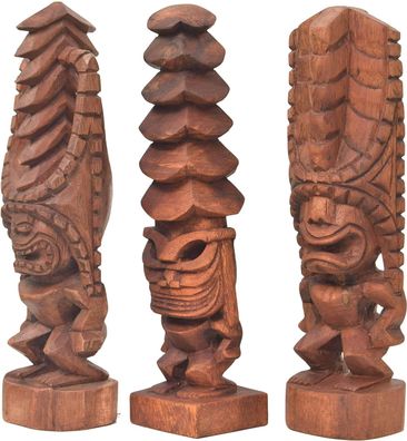 3 Tiki Figuren aus Holz 30cm Hawaii Maui Design Holzfigur