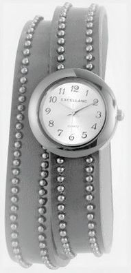 Excellanc 195272600024 Analog Damen Armbanduhr Wickelband grau Kunstleder